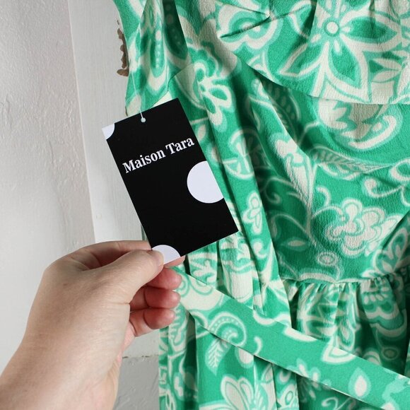 Maison Tara Floral One-Shoulder Maxi Dress 20W - Ivory & Green - New with Tags! - Picture 9 of 11